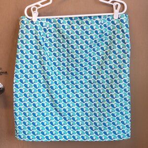 Talbots Women's Green Blue  Knee Length Whale of a Tale‎ Skirt Size 16 Stretch